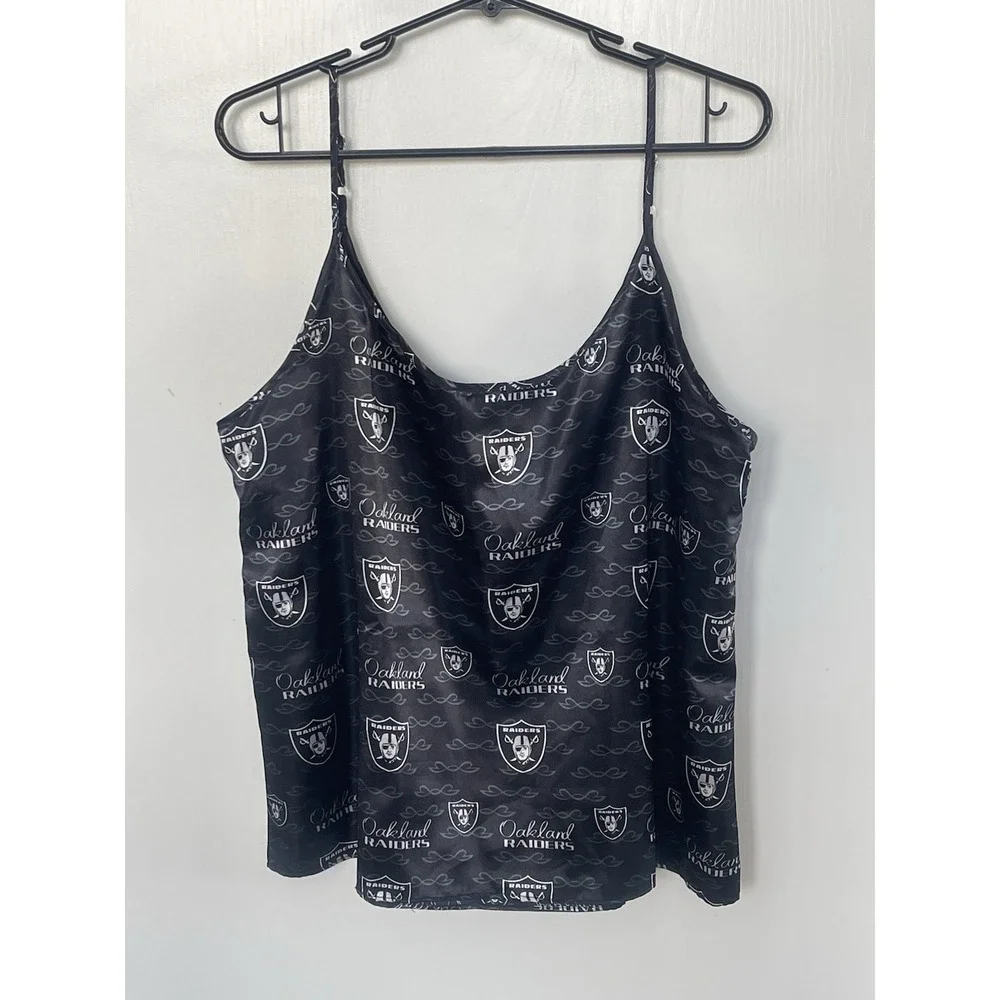 Oakland Raiders NFL For Her Satin Pajama Set XL Black Cami Top Pants Sleepwear